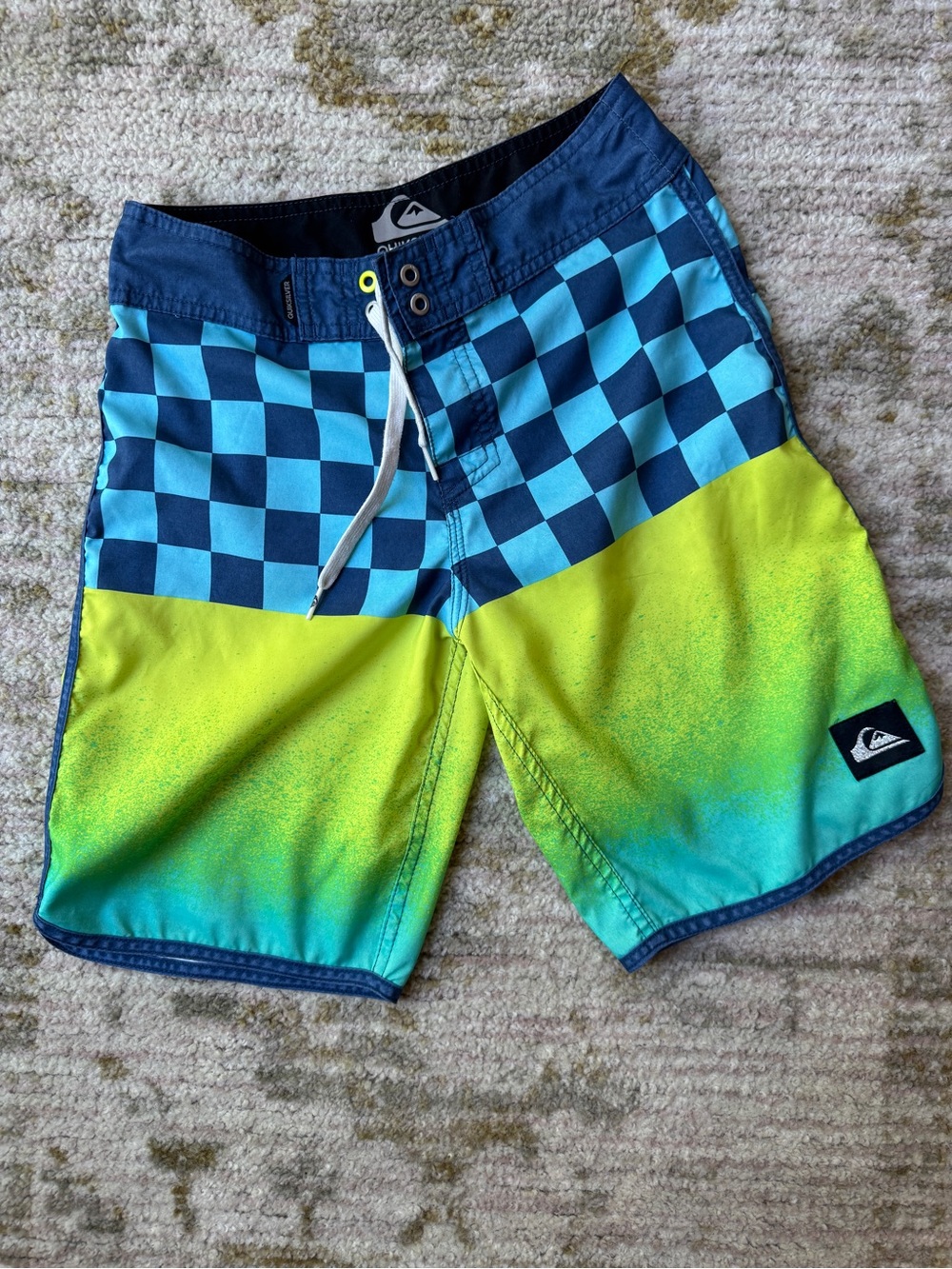 Quiksilver Boys Blue & Lime Checkerboard Boardshorts